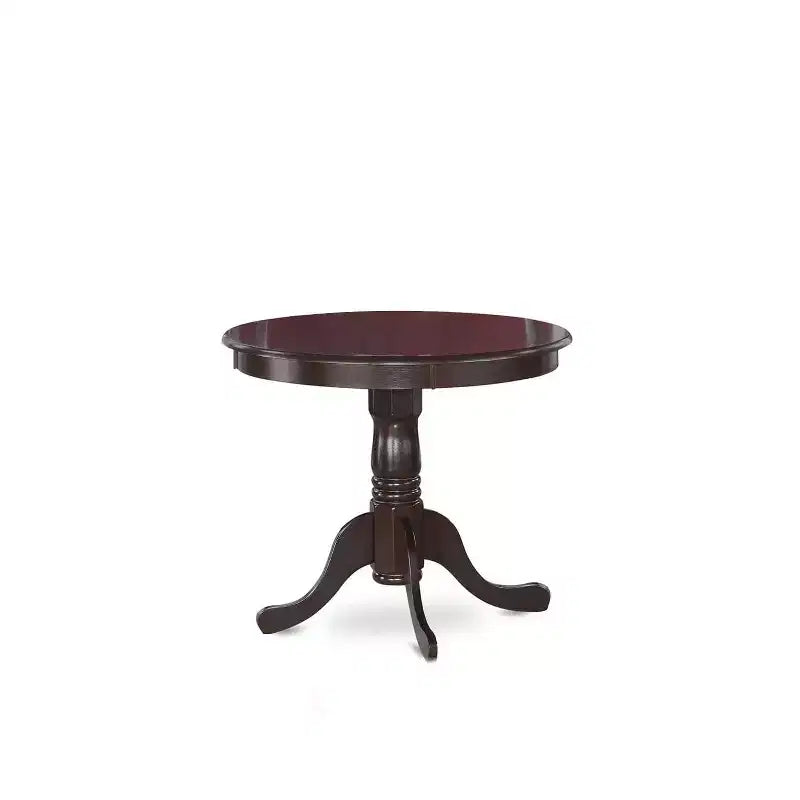 Table à manger ronde 5 pièces, plateau en bois massif finition cappuccino avec 4 chaises avec