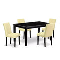 HomeStock 5-Piece Rectangle Black Finish Solid Wood Top Dining Table with 4 Parson Chair