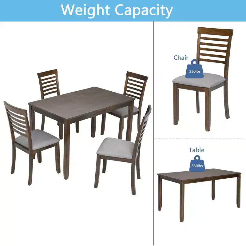 CLIHOME Ensemble de salle à manger moderne 5 pièces, table à manger rectangulaire en bois avec 4 chaises rembourrées pour cuisine, salle à manger