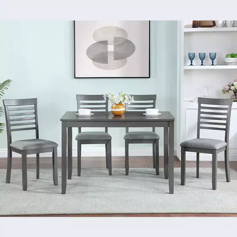 CLIHOME Ensemble de salle à manger moderne 5 pièces, table à manger rectangulaire en bois avec 4 chaises rembourrées pour cuisine, salle à manger