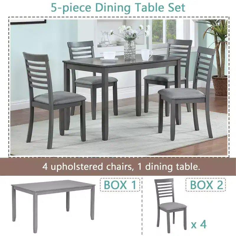 CLIHOME Ensemble de salle à manger moderne 5 pièces, table à manger rectangulaire en bois avec 4 chaises rembourrées pour cuisine, salle à manger