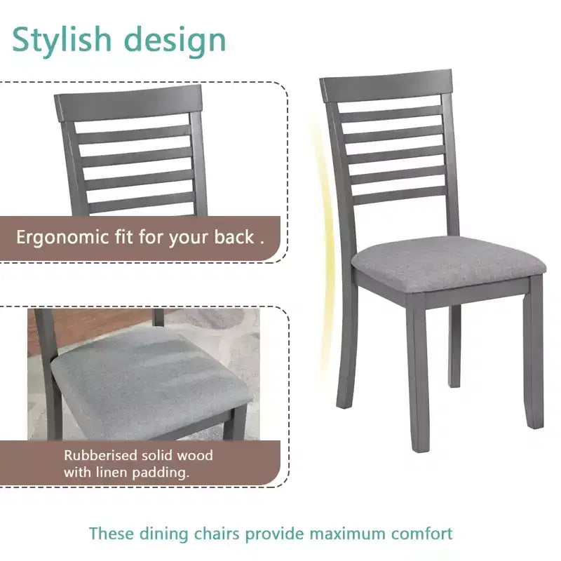 CLIHOME Ensemble de salle à manger moderne 5 pièces, table à manger rectangulaire en bois avec 4 chaises rembourrées pour cuisine, salle à manger