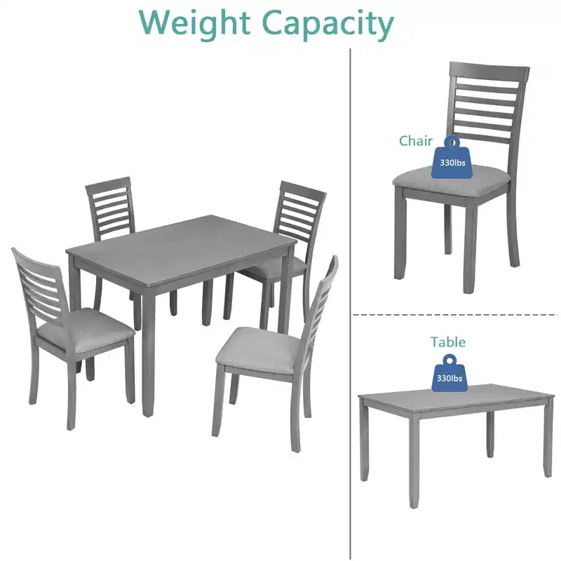 CLIHOME Ensemble de salle à manger moderne 5 pièces, table à manger rectangulaire en bois avec 4 chaises rembourrées pour cuisine, salle à manger