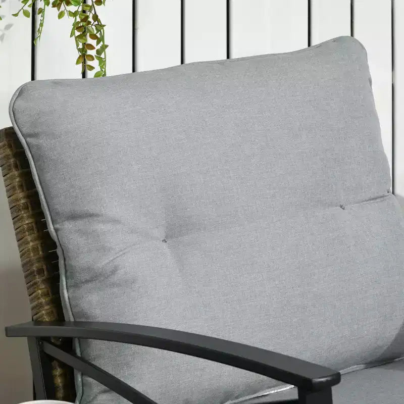 Ensemble de 3 chaises à bascule de patio, ensemble de bistro extérieur en osier avec 2 fauteuils à bascule de porche rembourrés surdimensionnés et table basse à 2 niveaux pour jardin, porche