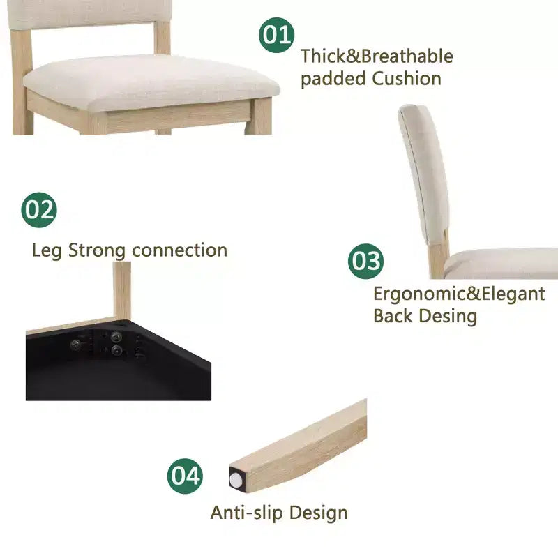 Ensemble de salle à manger moderne 6 pièces Fen de GDFStudio avec table rectangulaire en bois, 1 banc et 4 chaises rembourrées en lin