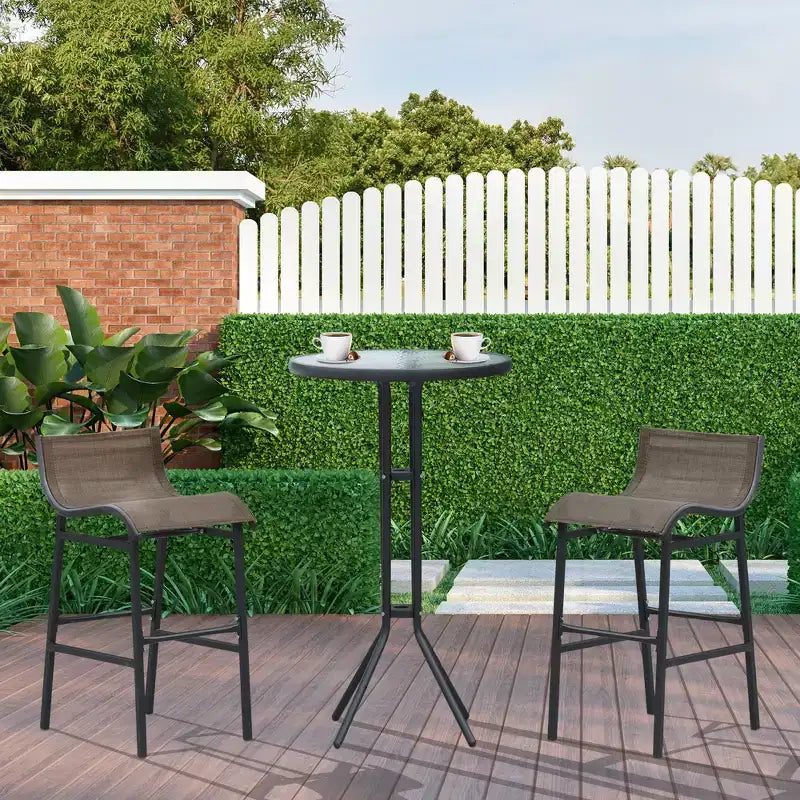 Ensemble bistro d'extérieur 3 pièces hauteur bar pour 2 personnes, table de pub ronde de patio et 2 chaises de bar au design confortable et à la structure robuste