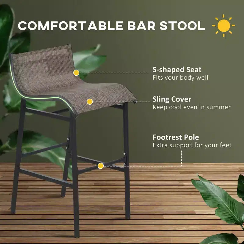 Ensemble bistro d'extérieur 3 pièces hauteur bar pour 2 personnes, table de pub ronde de patio et 2 chaises de bar au design confortable et à la structure robuste