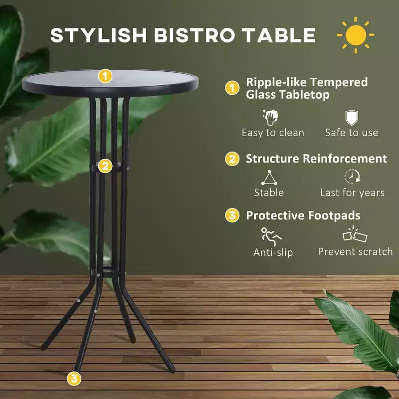 Ensemble bistro d'extérieur 3 pièces hauteur bar pour 2 personnes, table de pub ronde de patio et 2 chaises de bar au design confortable et à la structure robuste