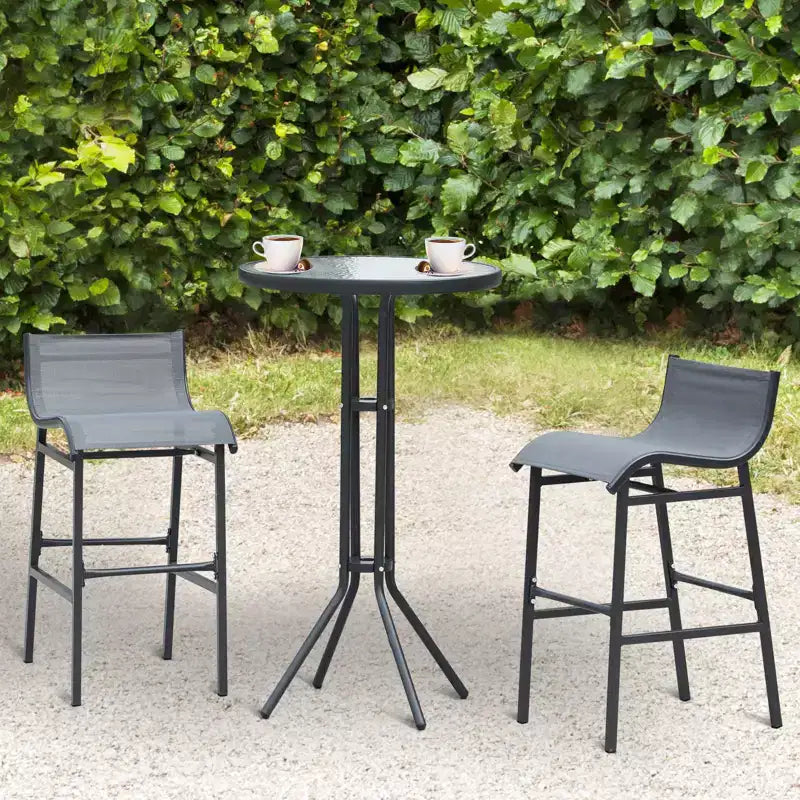 Ensemble bistro d'extérieur 3 pièces hauteur bar pour 2 personnes, table de pub ronde de patio et 2 chaises de bar au design confortable et à la structure robuste