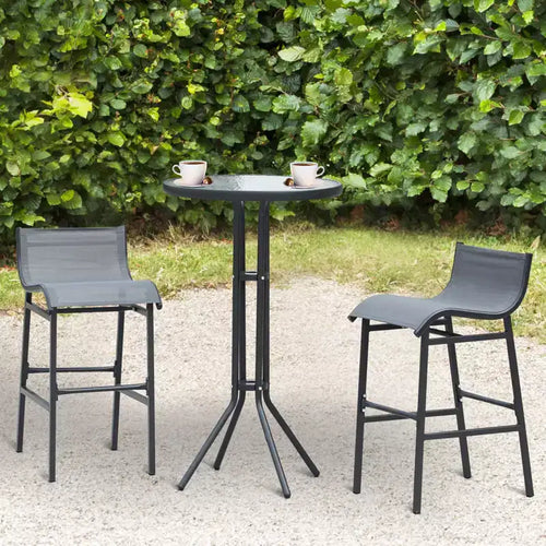 Ensemble bistro d'extérieur 3 pièces hauteur bar pour 2 personnes, table de pub ronde de patio et 2 chaises de bar au design confortable et à la structure robuste