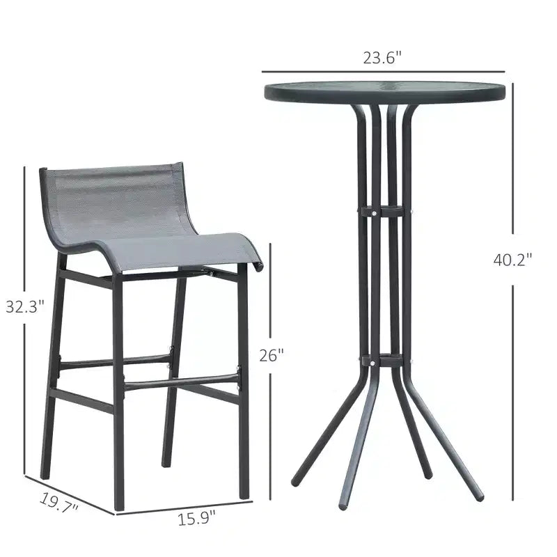 Ensemble bistro d'extérieur 3 pièces hauteur bar pour 2 personnes, table de pub ronde de patio et 2 chaises de bar au design confortable et à la structure robuste