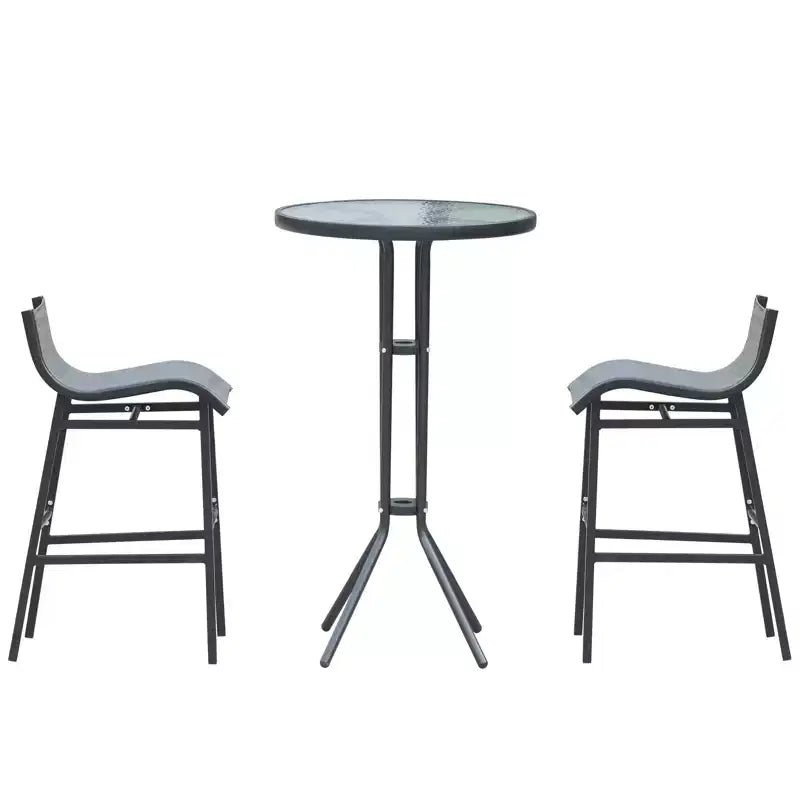 Ensemble bistro d'extérieur 3 pièces hauteur bar pour 2 personnes, table de pub ronde de patio et 2 chaises de bar au design confortable et à la structure robuste