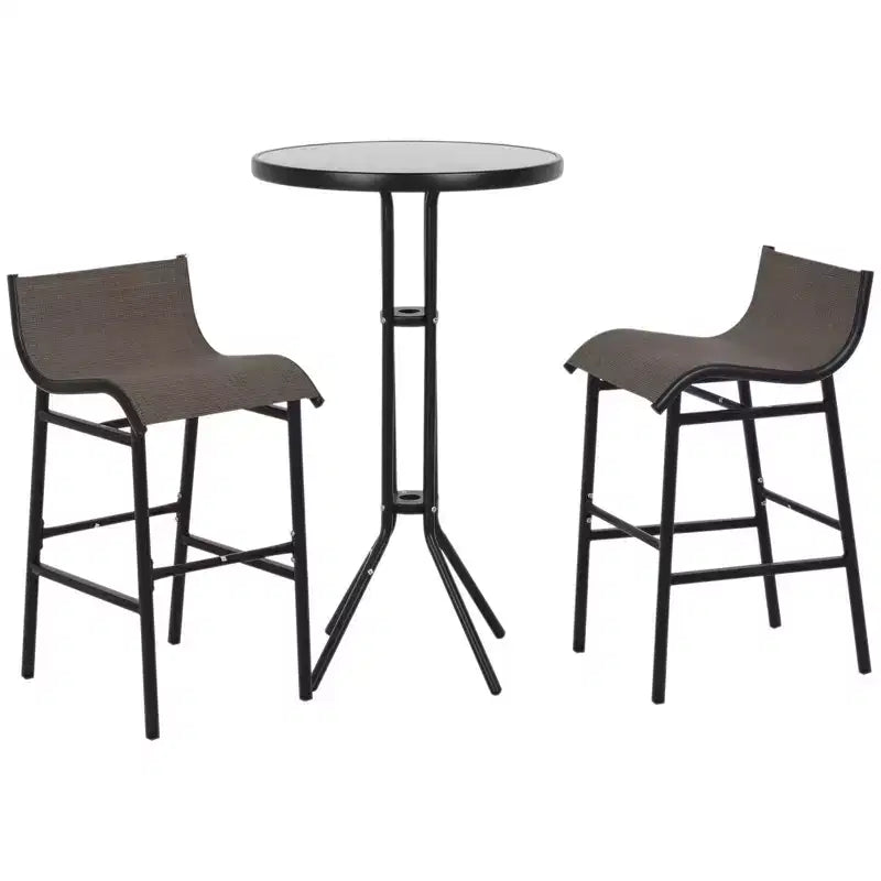 Ensemble bistro d'extérieur 3 pièces hauteur bar pour 2 personnes, table de pub ronde de patio et 2 chaises de bar au design confortable et à la structure robuste
