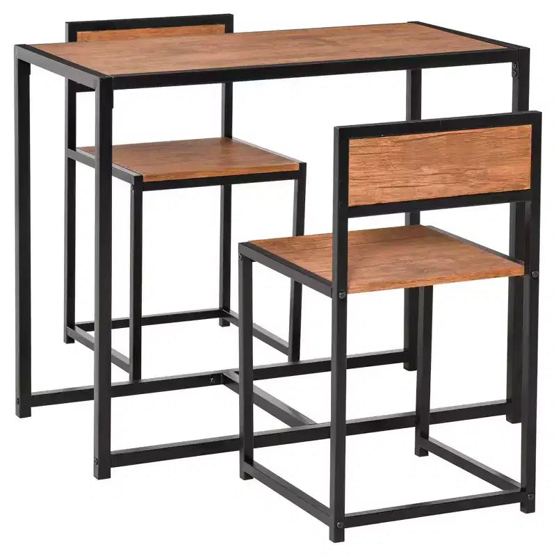 Ensemble de salle à manger carré en bois de 3 pièces avec 1 table et 2 chaises et cadre en métal robuste pour petit espace