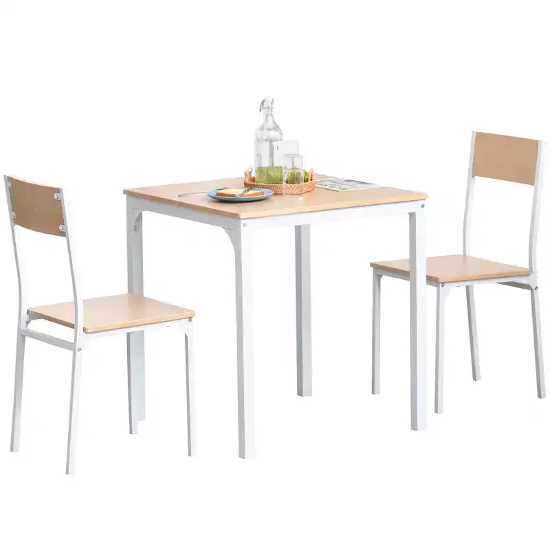 Ensemble de salle à manger carré en bois de 3 pièces avec 1 table et 2 chaises et cadre en métal robuste pour petit espace