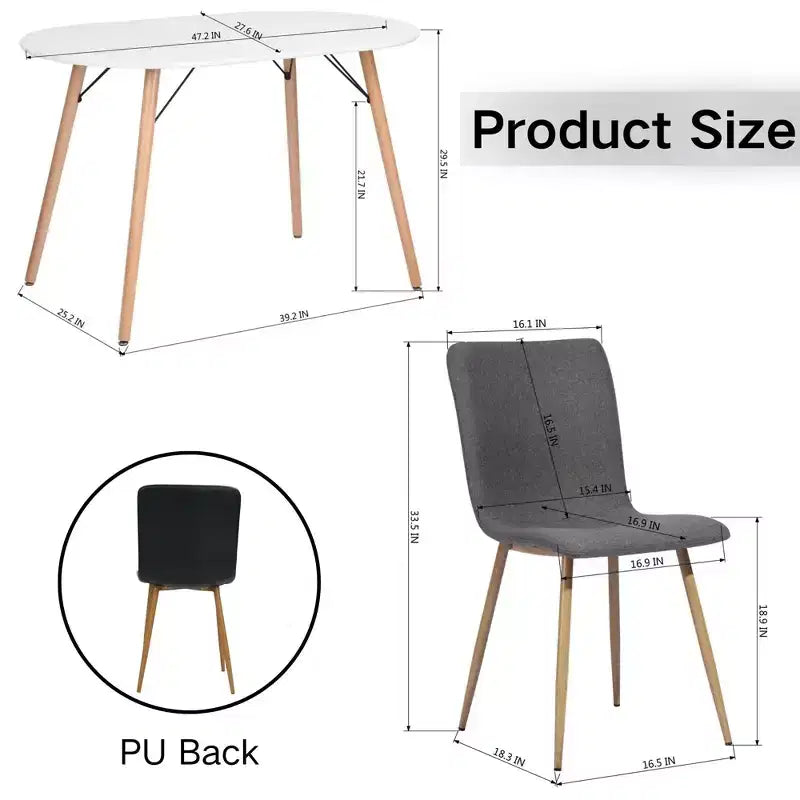 Ensemble de salle à manger 5 pièces FurnitureR moderne avec table ovale et chaises hybrides tissu-PU, pieds aspect bois, mobilier compact de cuisine/salle à manger pour 4 personnes