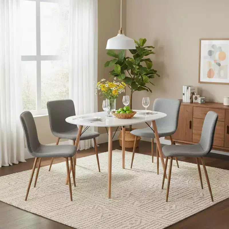 Ensemble de salle à manger 5 pièces FurnitureR moderne avec table ovale et chaises hybrides tissu-PU, pieds aspect bois, mobilier compact de cuisine/salle à manger pour 4 personnes