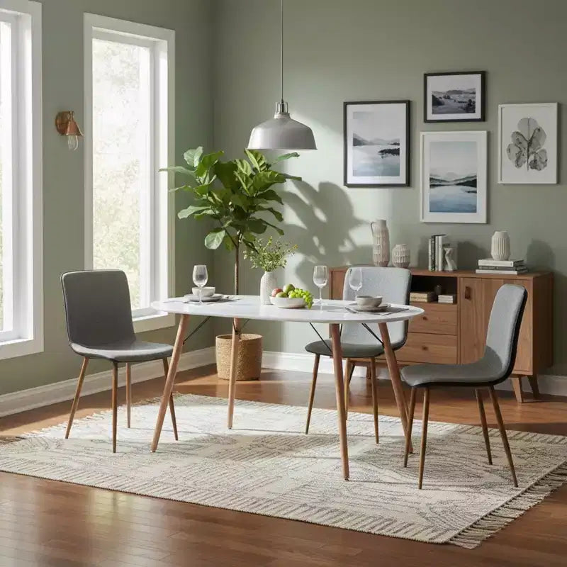 Ensemble de salle à manger 5 pièces FurnitureR moderne avec table ovale et chaises hybrides tissu-PU, pieds aspect bois, mobilier compact de cuisine/salle à manger pour 4 personnes