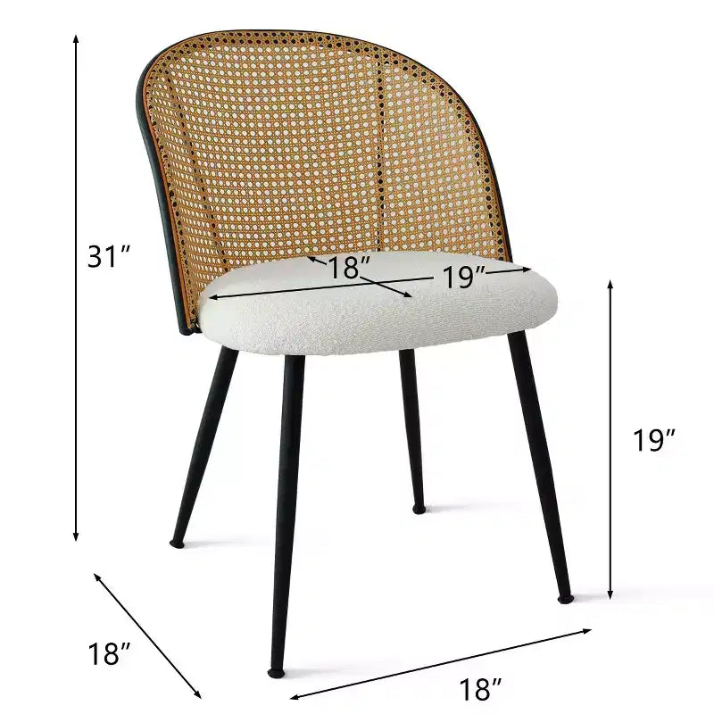 Ensemble de salle à manger rond 5 pièces pour 4 personnes, avec 4 chaises de salle à manger en tissu bouclé et dossier en rotin tressé, mobilier d'intérieur - Panipeachy
