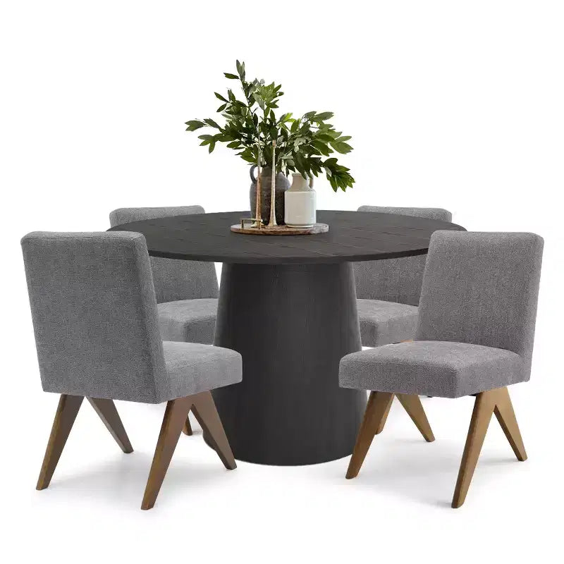 Ensemble de salle à manger 5 pièces pour 4 personnes, table ronde moderne de 117 cm avec 4 chaises rembourrées à pieds en bois pour salle à manger, salon - Panipeachy