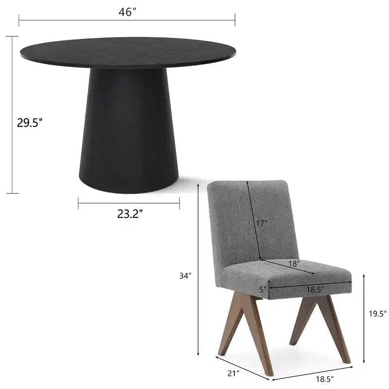 Ensemble de salle à manger 5 pièces pour 4 personnes, table ronde moderne de 117 cm avec 4 chaises rembourrées à pieds en bois pour salle à manger, salon - Panipeachy