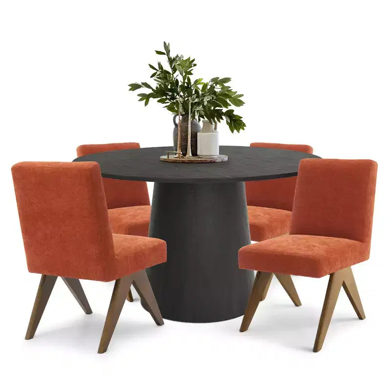 Ensemble de salle à manger 5 pièces pour 4 personnes, table ronde moderne de 117 cm avec 4 chaises rembourrées à pieds en bois pour salle à manger, salon - Panipeachy