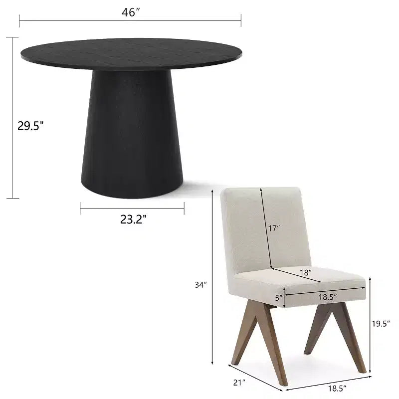 Ensemble de salle à manger 5 pièces pour 4 personnes, table ronde moderne de 117 cm avec 4 chaises rembourrées à pieds en bois pour salle à manger, salon - Panipeachy