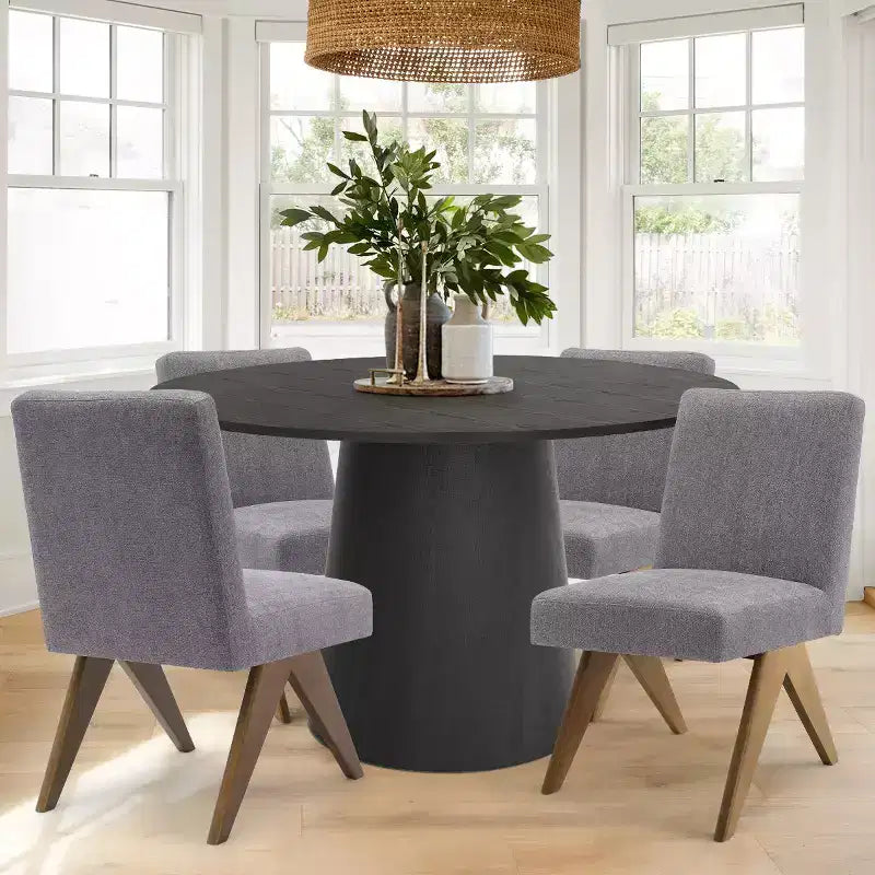 Ensemble de salle à manger 5 pièces pour 4 personnes, table ronde moderne de 117 cm avec 4 chaises rembourrées à pieds en bois pour salle à manger, salon - Panipeachy