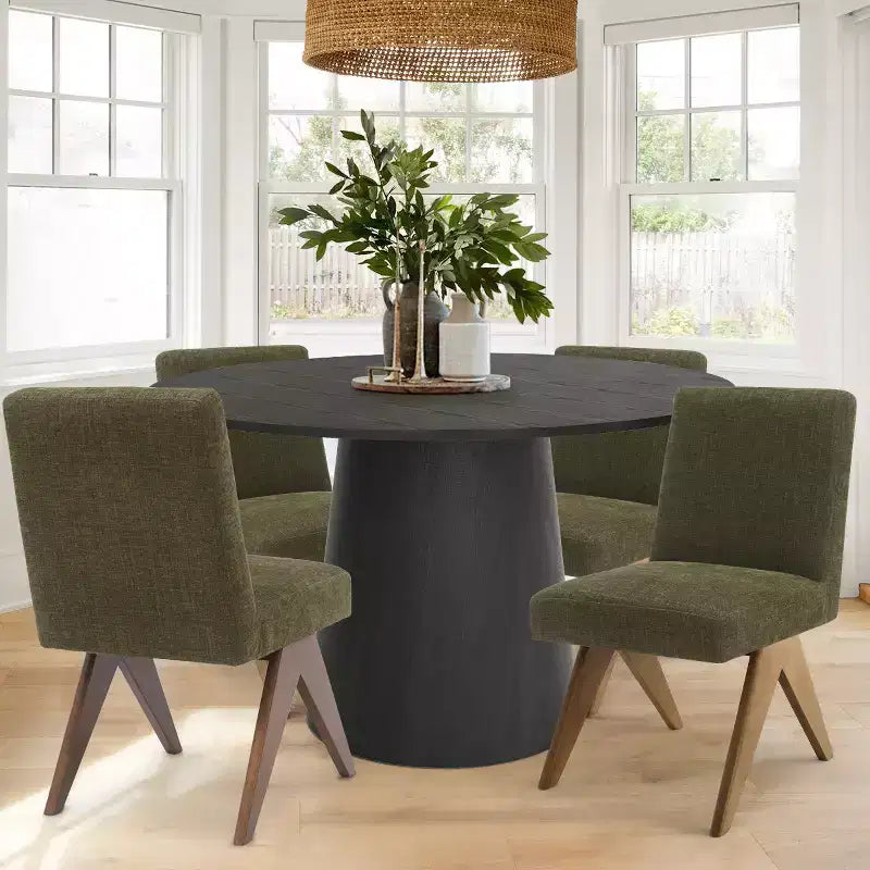 Ensemble de salle à manger 5 pièces pour 4 personnes, table ronde moderne de 117 cm avec 4 chaises rembourrées à pieds en bois pour salle à manger, salon - Panipeachy