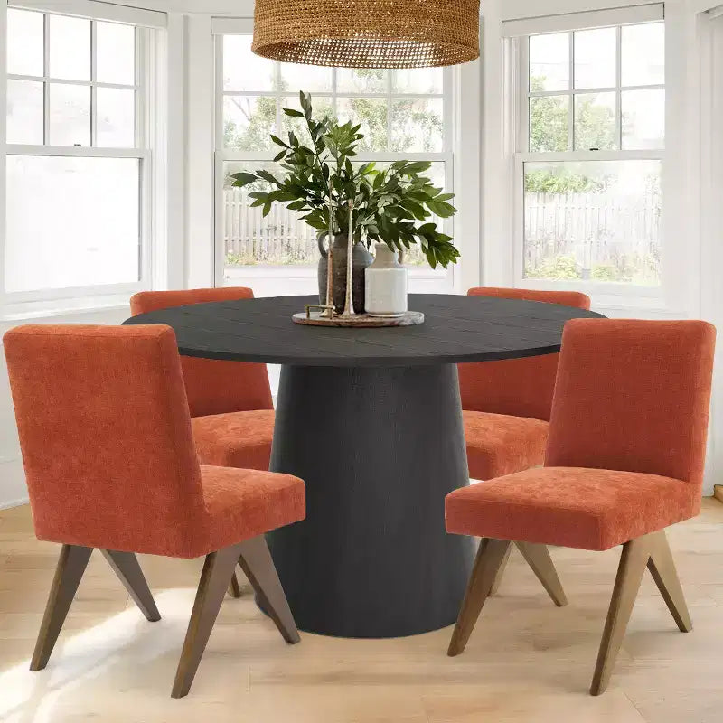 Ensemble de salle à manger 5 pièces pour 4 personnes, table ronde moderne de 117 cm avec 4 chaises rembourrées à pieds en bois pour salle à manger, salon - Panipeachy
