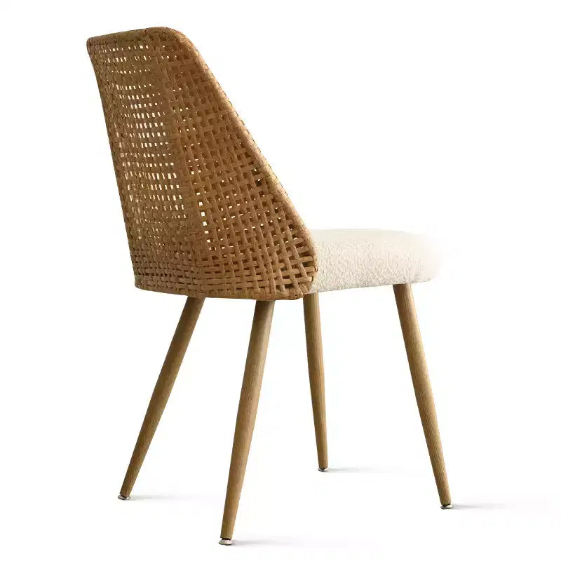 Ensemble de salle à manger rond 5 pièces, table à piédestal de 117 cm avec 4 chaises en rotin et tissu bouclé, ensemble de salle à manger style ferme côtière - Panipeachy