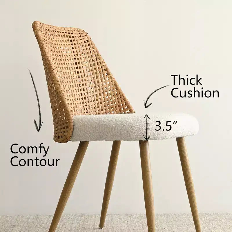 Ensemble de salle à manger rond 5 pièces, table à piédestal de 117 cm avec 4 chaises en rotin et tissu bouclé, ensemble de salle à manger style ferme côtière - Panipeachy