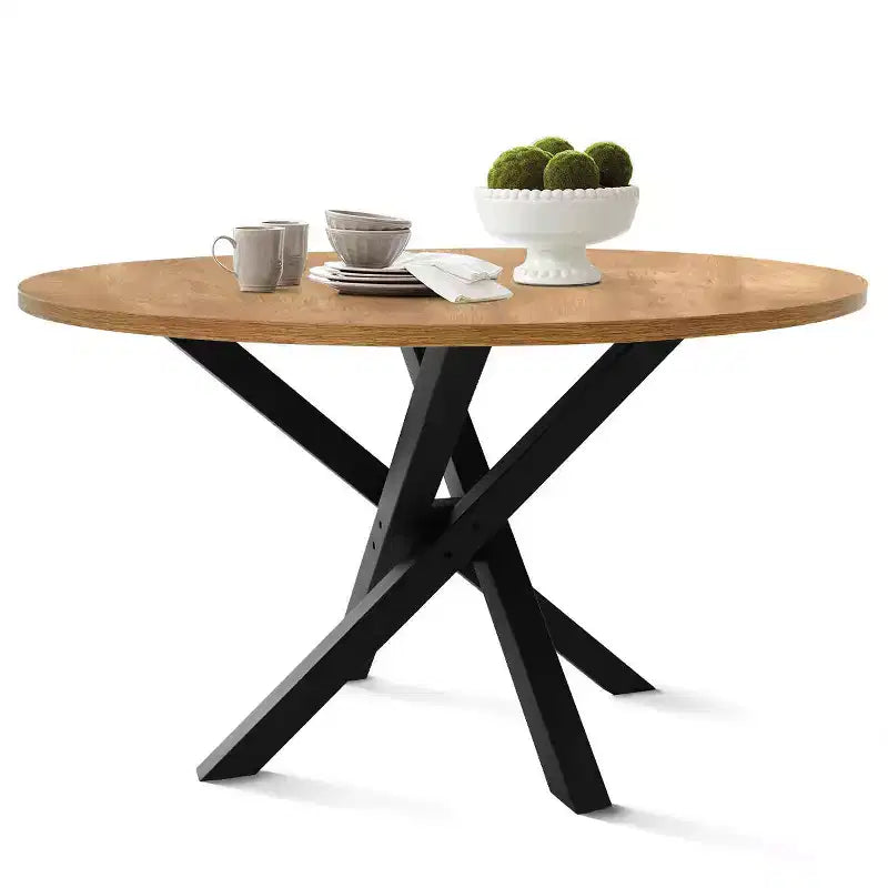 Ensemble de table à manger ronde 5 pièces, table moderne avec piètement noir, chaises à dossier en rotin et assises rembourrées en bouclé pour petits espaces - Panipeachy