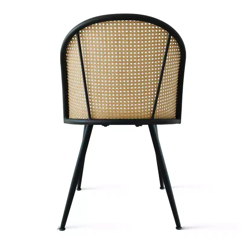Ensemble de table à manger ronde 5 pièces, table moderne avec piètement noir, chaises à dossier en rotin et assises rembourrées en bouclé pour petits espaces - Panipeachy