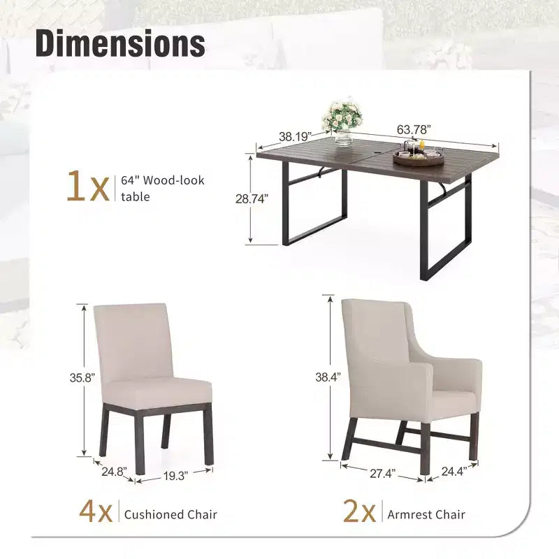 Ensemble de mobilier de cuisine 7 pièces Captiva Designs avec table à manger aspect bois et chaises en métal rembourrées