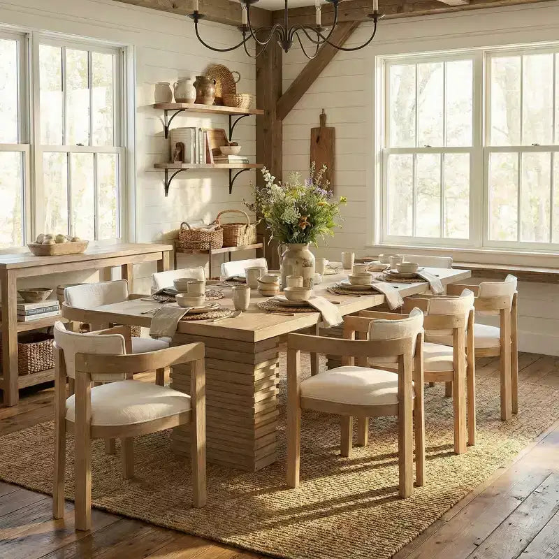 Christopher Knight Home Elena Table de salle à manger 9 pièces de style campagnard avec chaises rembourrées en bois d'hévéa