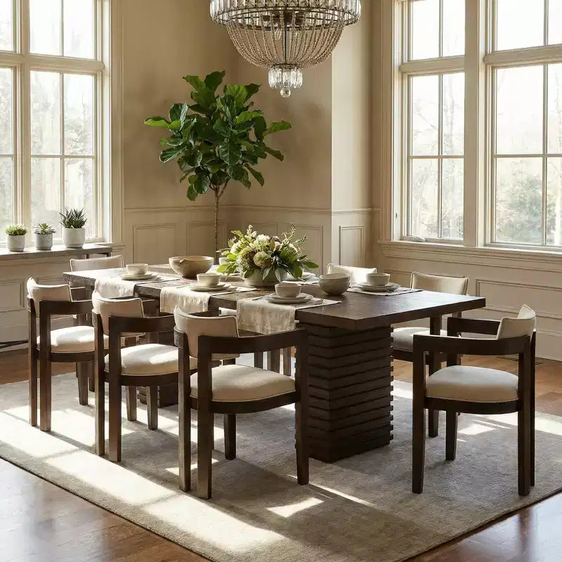 Christopher Knight Home Elena Table de salle à manger 9 pièces de style campagnard avec chaises rembourrées en bois d'hévéa