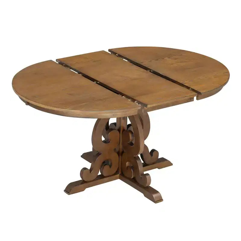 Ensemble de table de cuisine style ferme pour 4 personnes, table à manger ronde extensible en bois et 4 chaises rembourrées, ensemble de salle à manger rétro pour cuisine