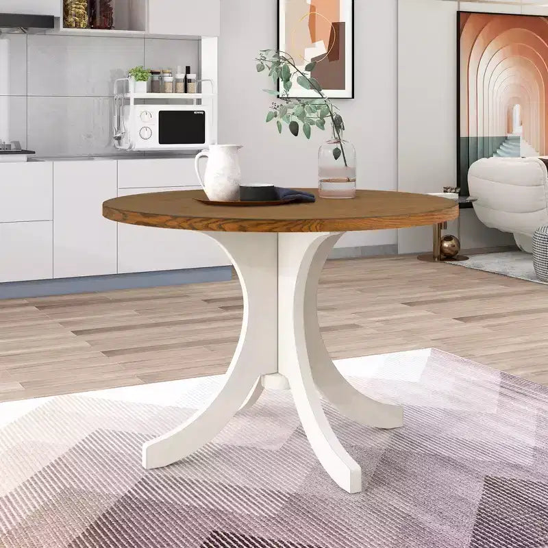 Ensemble de salle à manger 5 pièces de style ferme pour 4 personnes, table de cuisine ronde en bois avec 4 chaises rembourrées