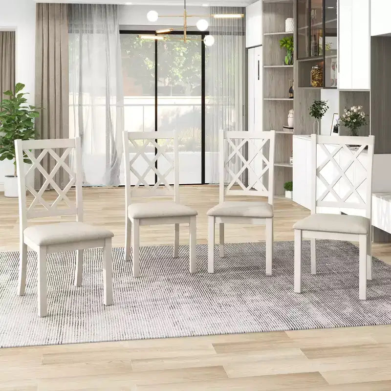 Ensemble de salle à manger 5 pièces de style ferme pour 4 personnes, table de cuisine ronde en bois avec 4 chaises rembourrées