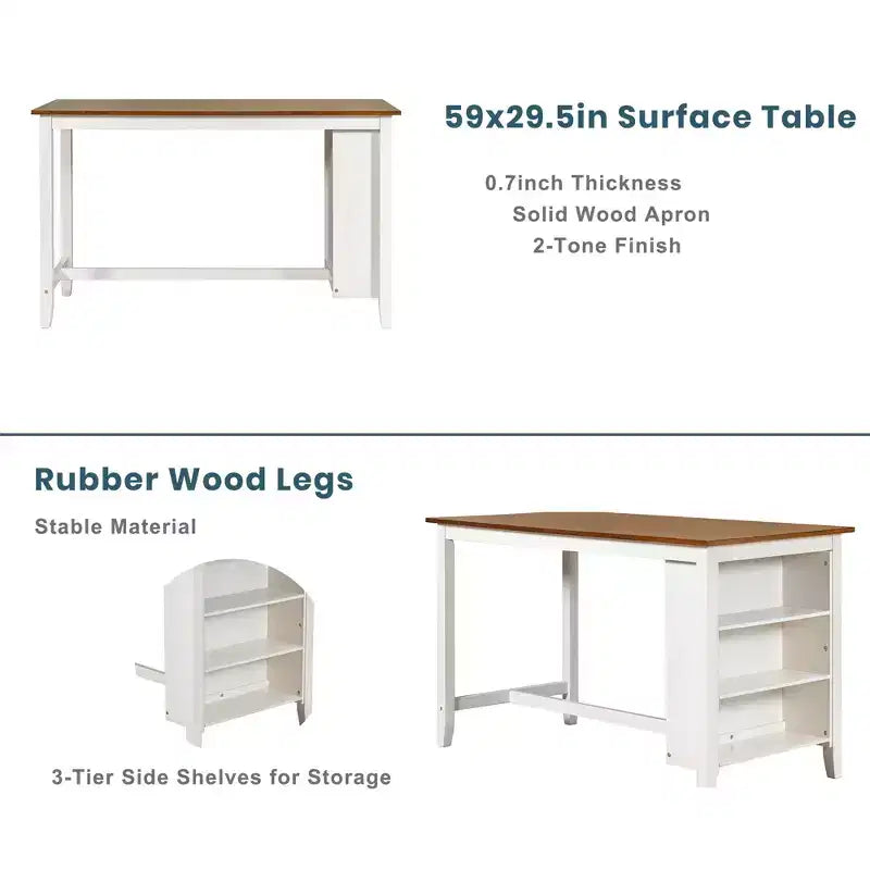 Ensemble de salle à manger à hauteur de comptoir pour 4 personnes, table de bar en bois avec étagère de rangement et 2 tabourets et 2 chaises pour petits espaces