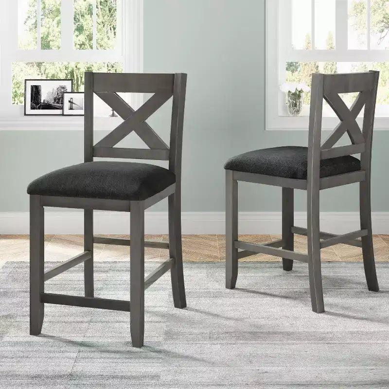 Ensemble de salle à manger à hauteur de comptoir pour 4 personnes, table de bar en bois avec étagère de rangement et 2 tabourets et 2 chaises pour petits espaces