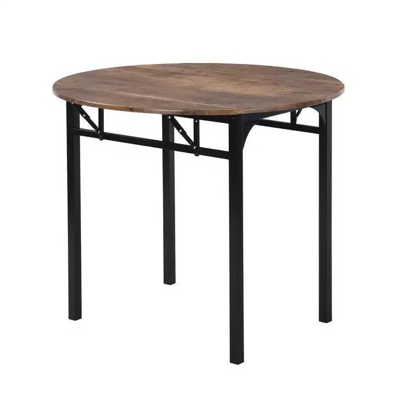 Ensemble de table à manger ronde 3 pièces avec rallonge à abattant, ensemble de cuisine style industriel avec 2 chaises pour petits espaces, brun rustique