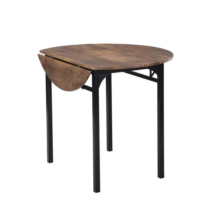 Ensemble de table à manger ronde 3 pièces avec rallonge à abattant, ensemble de cuisine style industriel avec 2 chaises pour petits espaces, brun rustique