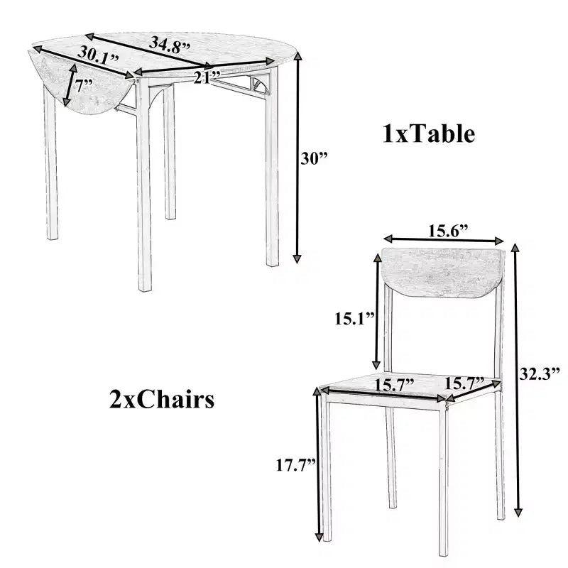 Ensemble de table à manger ronde 3 pièces avec rallonge à abattant, ensemble de cuisine style industriel avec 2 chaises pour petits espaces, brun rustique