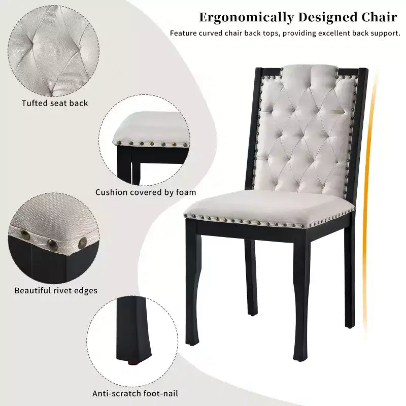 Ensemble de salle à manger 6 pièces GDFStudio Mathis avec table rectangulaire de 60 po, 4 chaises capitonnées à dossier haut et 1 banc
