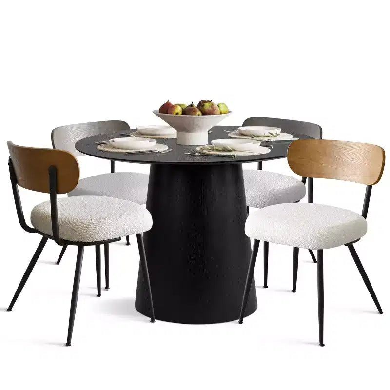 Ensemble de salle à manger rond 5 pièces, table à piédestal en chêne de 42 po avec 4 chaises rembourrées en bouclé, dossiers en bois de frêne et pieds en métal - Panipeachy