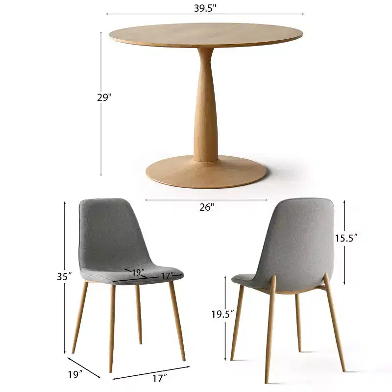 Ensemble de salle à manger rond 5 pièces, table à piédestal aspect bois 39,5 et chaises incurvées rembourrées, idéal pour les coins de cuisine-Panipeachy