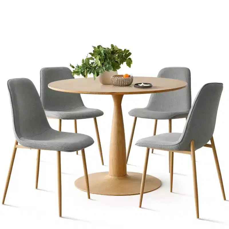 Ensemble de salle à manger rond 5 pièces, table à piédestal aspect bois 39,5 et chaises incurvées rembourrées, idéal pour les coins de cuisine-Panipeachy