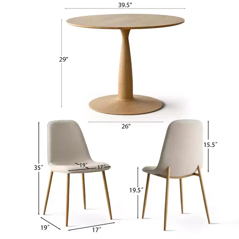 Ensemble de salle à manger rond 5 pièces, table à piédestal aspect bois 39,5 et chaises incurvées rembourrées, idéal pour les coins de cuisine-Panipeachy